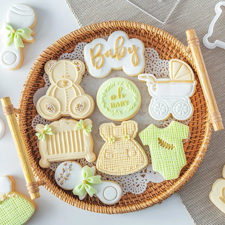 Acrylic Baby Birthday Cookie Press Stamp Baby Shower Embossed Mold