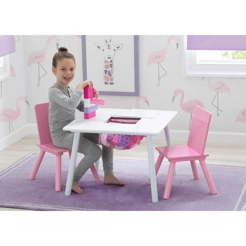 

Kids Table and Chair Set with Storage (2 Chairs Included), White/Pink