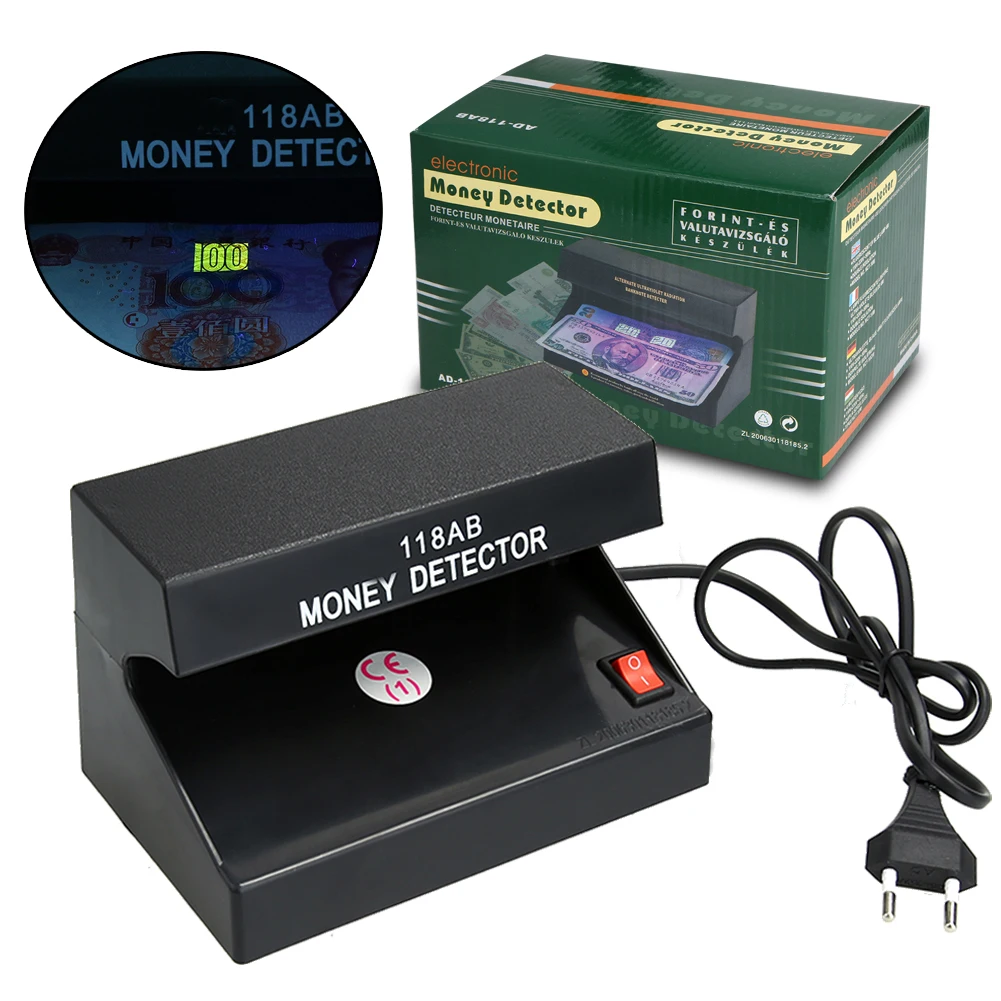 UV light practical counterfeit bill currency fake money detector checker EU plug black color 183x82x90 mm forged money tester money detector pen
