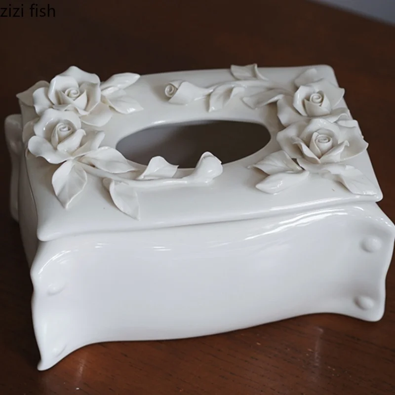 Hand Pinch Roses Ceramic Tissue Box Handmade Flower Paper Box Napkin Boxes Decoration Craft Paper Storage Boxes Tissue Organizer 3