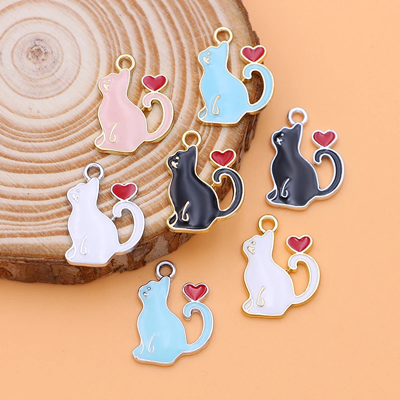 

10pcs Pink Enamel Cat Charms Cute Pendants for DIY Jewelry Making Earrings Bracelets Necklace Phone Accessories Wholesale Bulk