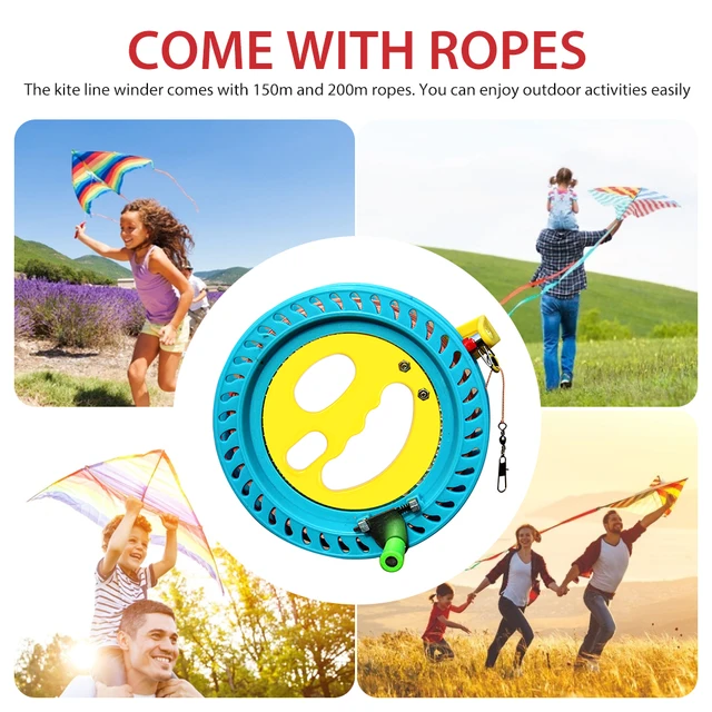 Kite Reel Winder Fire Wheel String Flying Handle Tool Twisted String Line Outdoor Round Blue Grip For Fying Kites 150M 200M 2