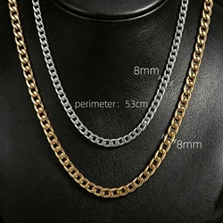 Stylish 316L Stainless Steel Men's Goth Cuban Bracelet - Retro Steampunk Fashion (Silver gold 8mm)