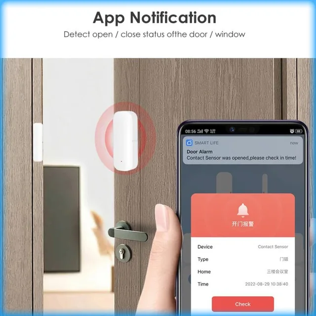 Tuya Door Sensor Window WiFi Wireless Contact Open Close Smart Life APP Remote Control Compatible With Alexa Google Assistant 5