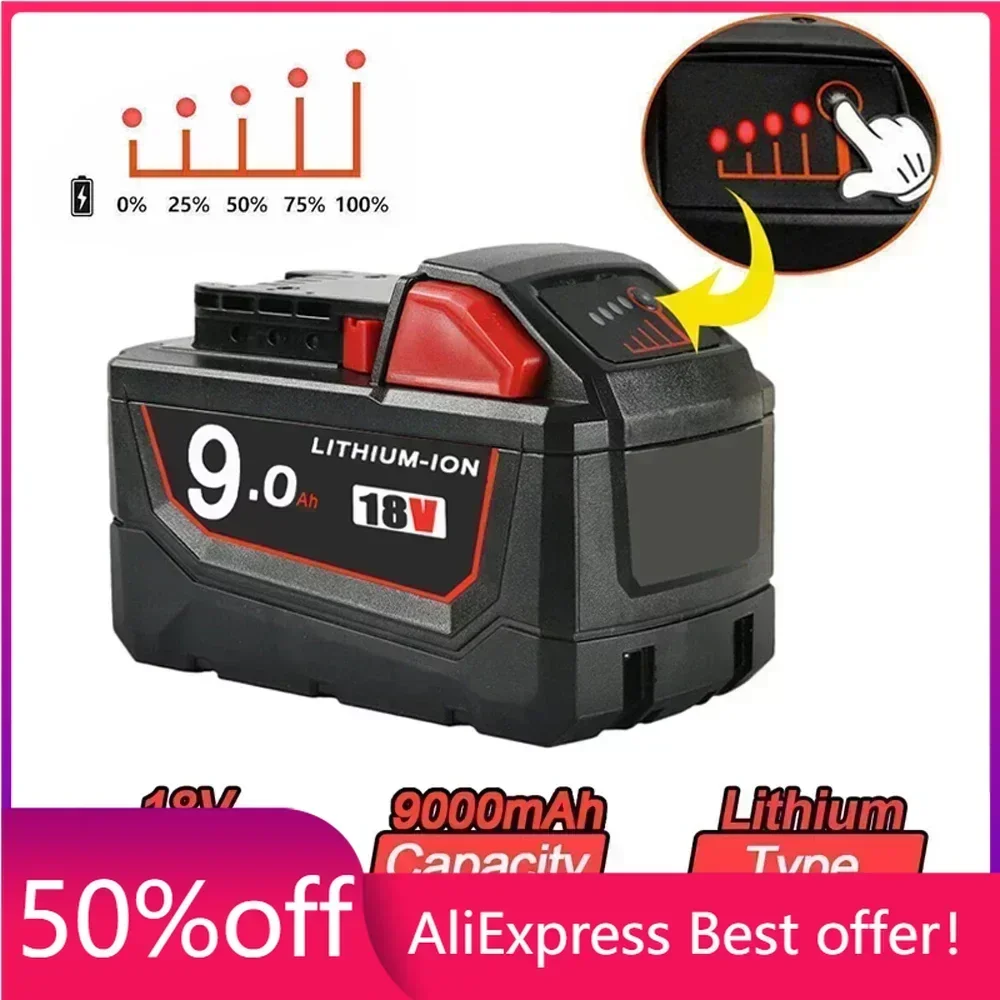 

For Milwaukee 48-11-1852 M18 LITHIUM XC 6.0Ah Extended Capacity Battery for Milwaukee 48-11-1850 48-11-1840 Cordless Power Tools