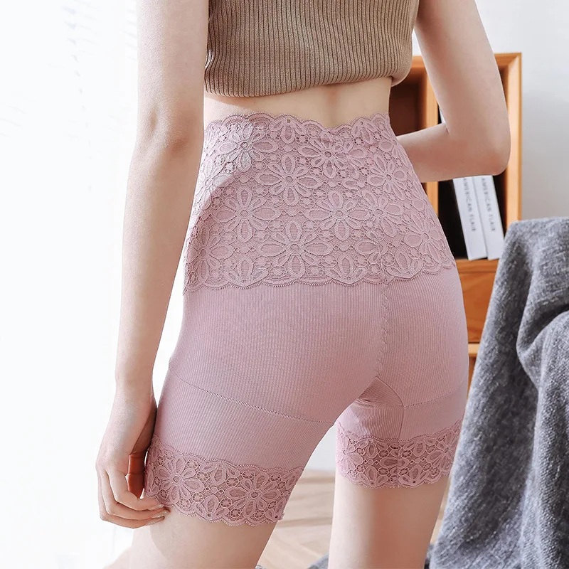 Women Sexy Lace Safety Short Pants High Waist Seamless Panties Solid Color Lady Thin Breathable Underwear Female Stretch Briefs