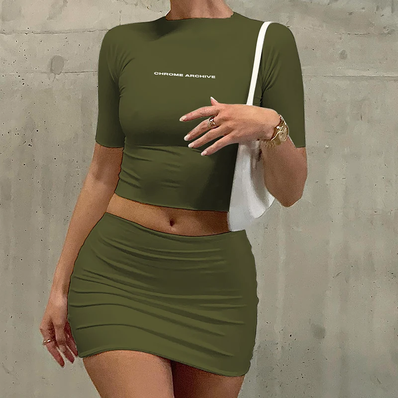 

Y2K Two Piece Sets Womens Outfits Fall Crop Top And Mini Skirt Sets Reflective Sexy Rave Club Outfits For Women Streetwear