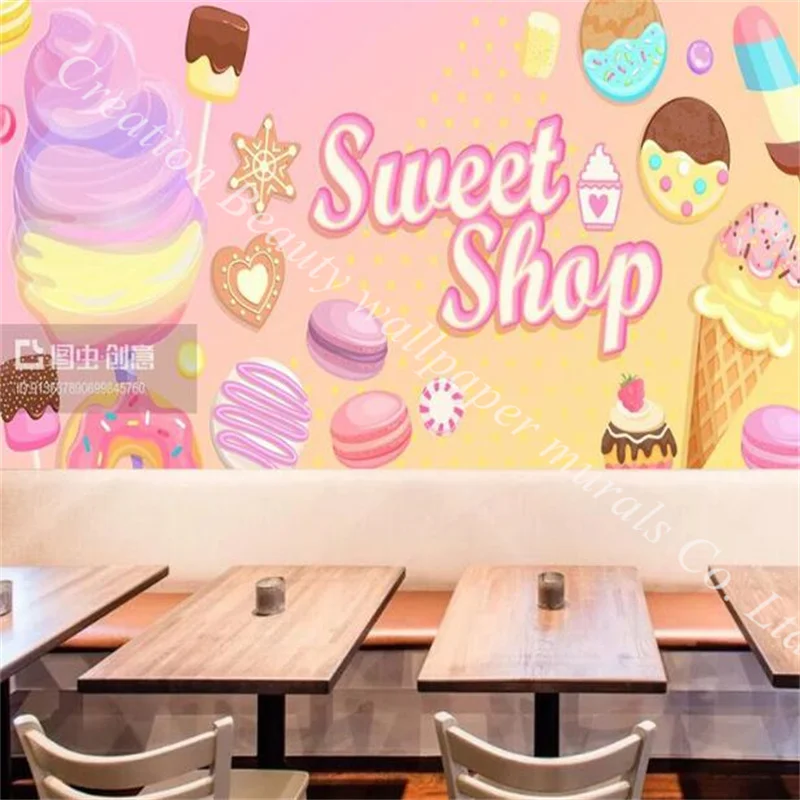 

Ice Cream Sweet Shake Macaron Backdrop Photo Mural Wallpapers for Milk Tea Shop Dessert Shop Restaurant Background Wall Paper 3d