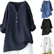 

All-match Women Shirt Elegant Linen Button Long Sleeve Women Pullover Top for Spring