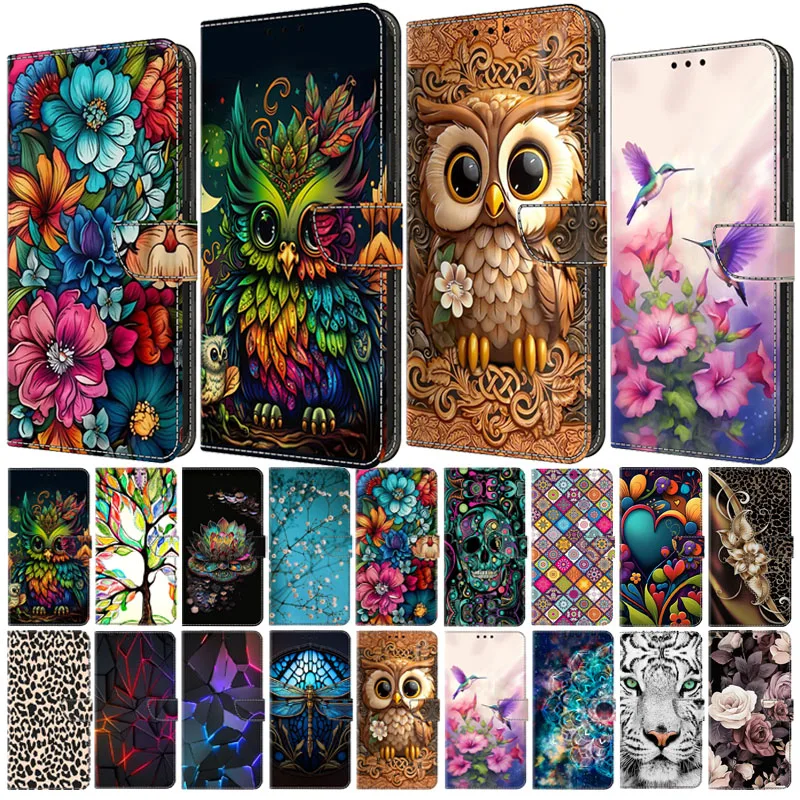 3D Flower Painted Leather Wallet Phone Case with Card Slot