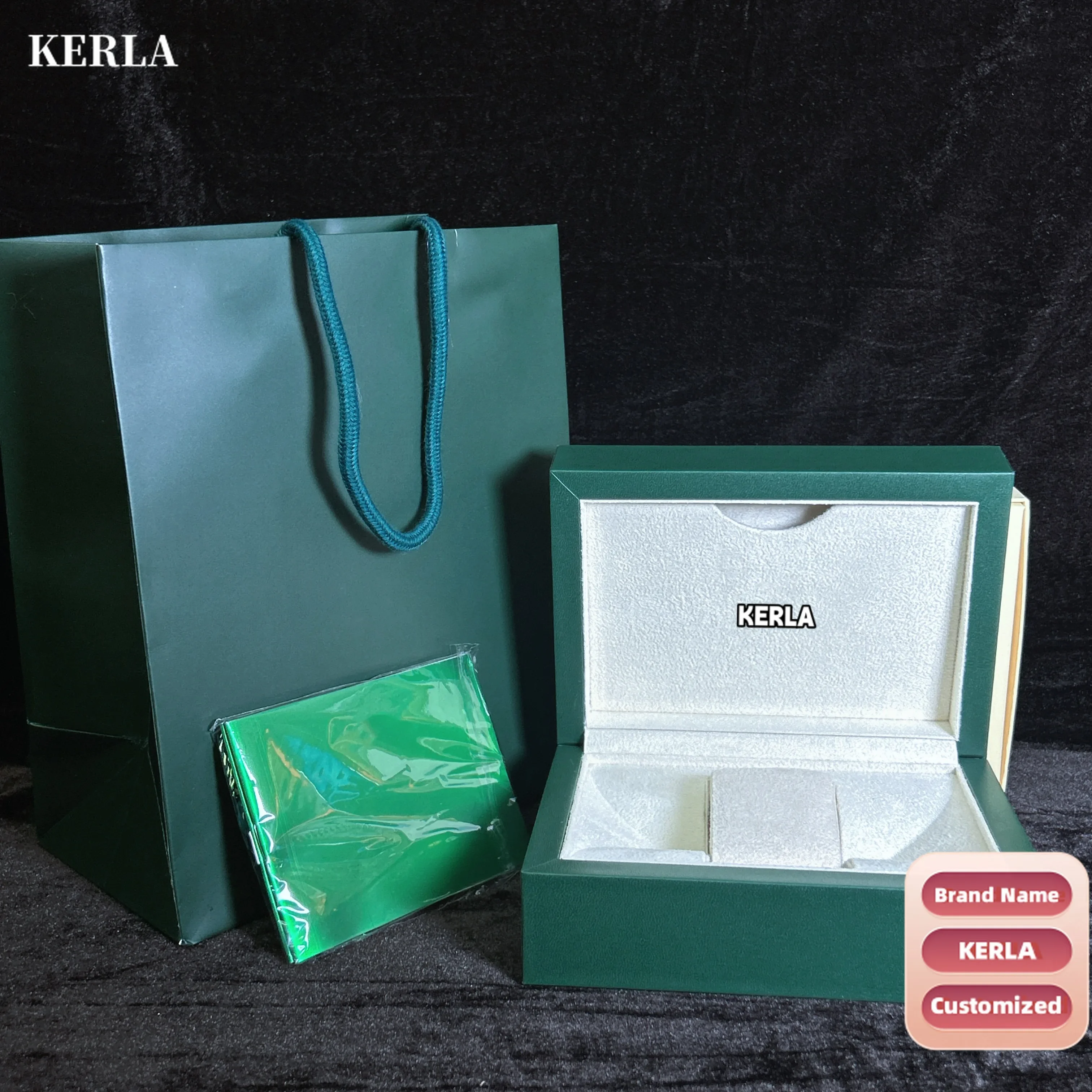 KERLA High Quality Green Wooden Watch Box Elegant Leather Case with Storage Microfiber Pillow with Case Package Bag
