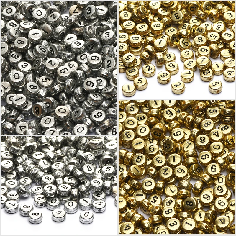컬러 숫자 러시아어 문자 아크릴 비즈, 원형 플랫 루즈 비즈, 쥬얼리 제작 DIY 키 체인 팔찌 액세서리, 4x7mm 