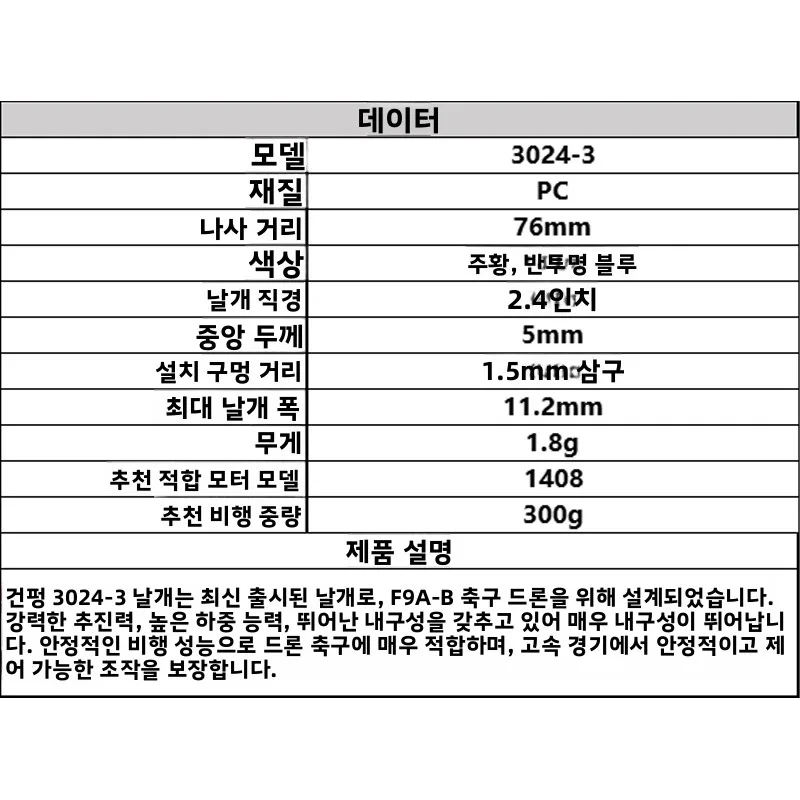 GEMFAN 30243 프로펠러 3인치 브러시리스 풋볼 드론 200mm 레이싱 드론 액세서리 경량 고고도 기능