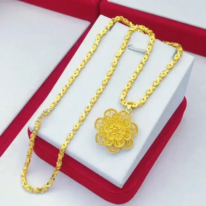 Sc8f1f3b4aca3481fa0e4d84ecfe1aab0V Boutique 24k pure gold AU999 women's necklace 3D large pendant flower ladies luxury high-quality jewelry Mallzona
