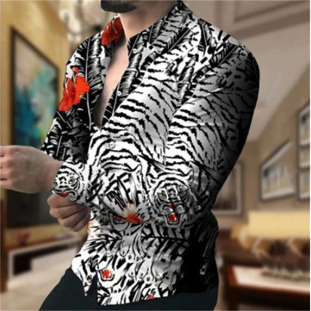 thumbnail image 1 of Nuevas camisas florales con estampado de cuadros para hombres, camisas de manga larga con solapa y botón impresas en 3D, ropa informal vintage Y2k, 1 of 5