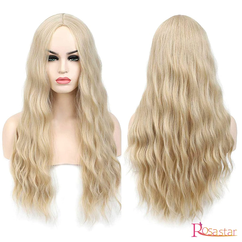 Synthetic Blond 613 Long Wavy Wigs 26 inche Middle Part High Quality Heat Resistant Fiber Halloween Party Cosplay for Women | Шиньоны и
