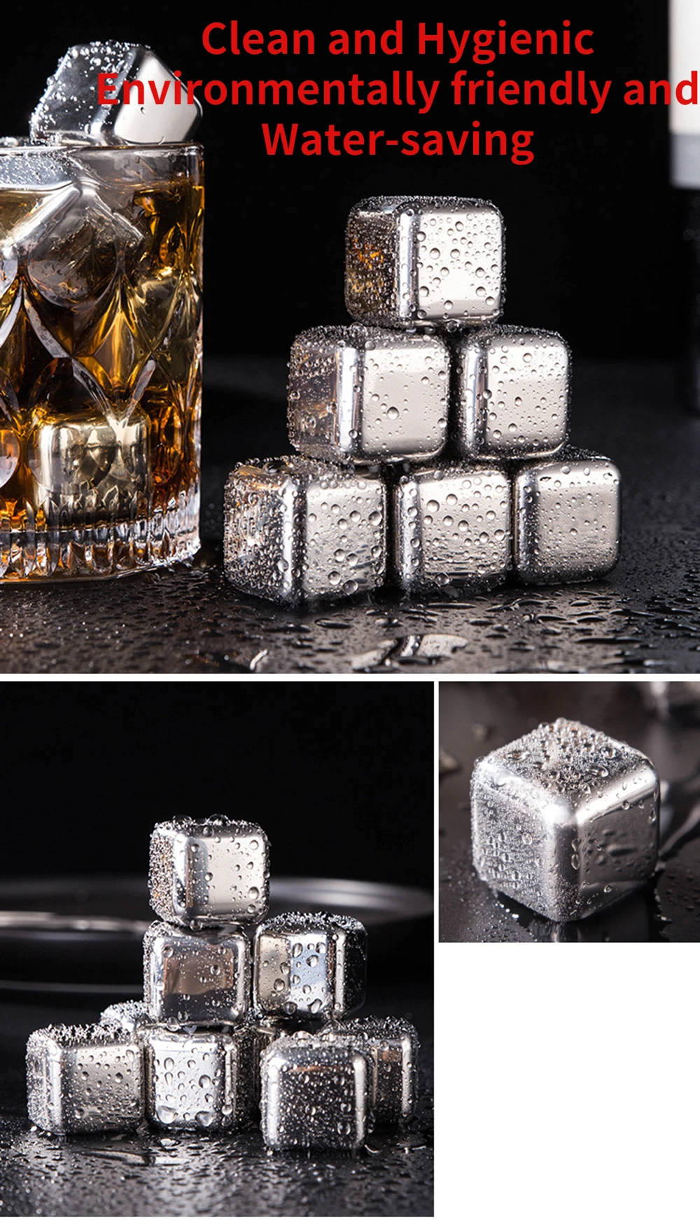 Cubos de hielo de acero inoxidable con pinzas para hielo, cubitos de hielo  reutilizables de acero inoxidable, enfriador duradero de cerveza y bebidas