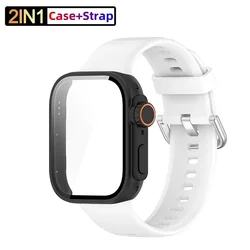 Premium Silicone Strap with Ultra2 Case and Screen Protector for Huawei Watch Fit 3 (Black white)