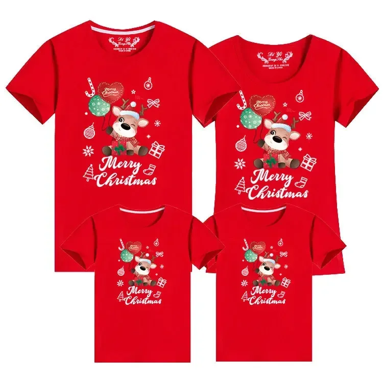 thumbnail image 1 of Camisetas para el día de Navidad, blusas con apariencia familiar, conjuntos a juego con estampados navideños, camisetas de algodón de manga corta, atuendos casuales para las fiestas, 1 of 5