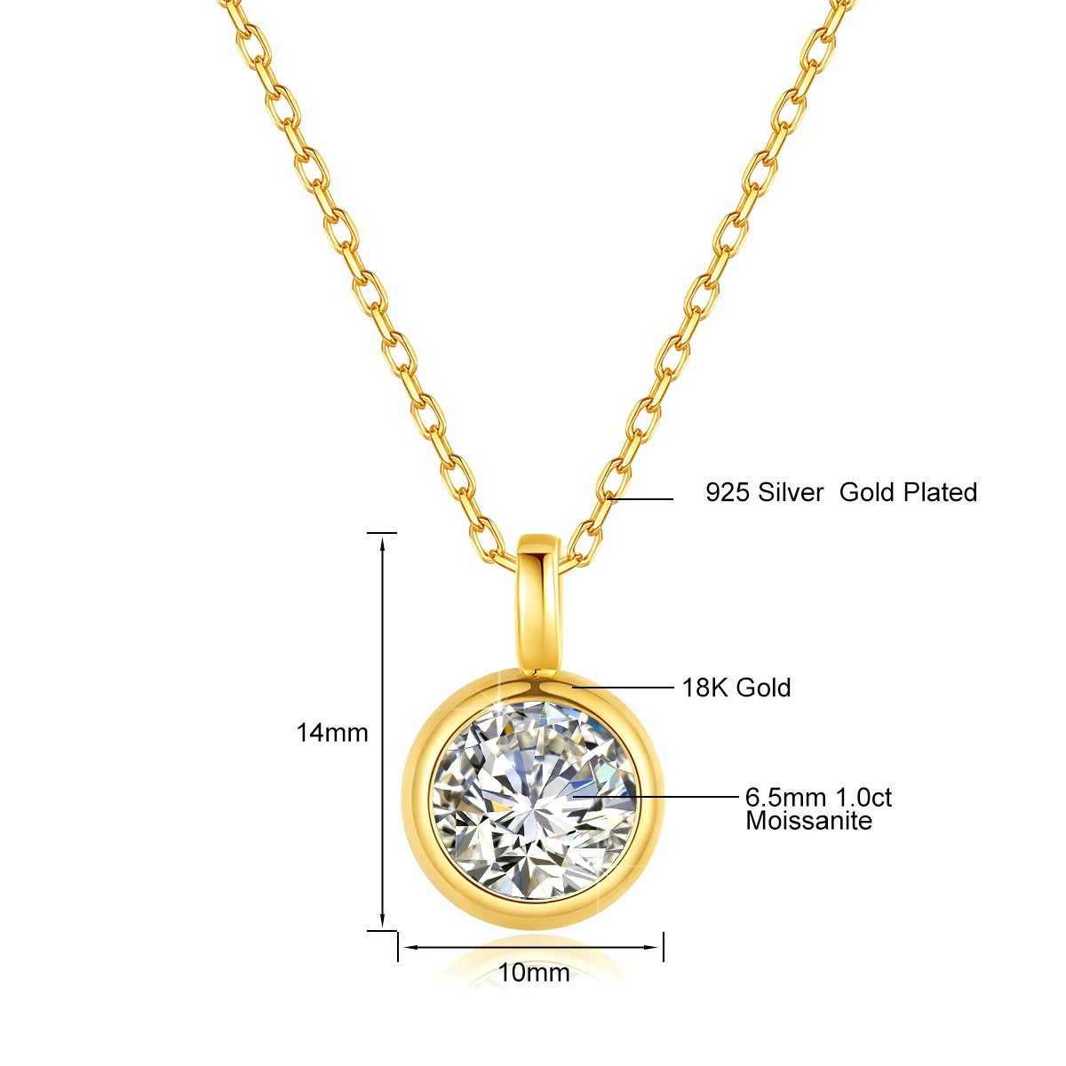 18K Gold Moissanite Necklace 1CT AU750 Pendant for Women Anniversary Party Gift Daily Wear Pendant Necklace Gold Necklace