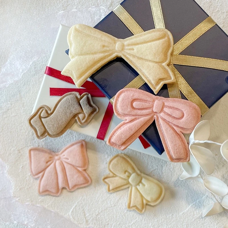 Cute Butterfly Bowknot Shaped Cookie Cutters 3D Bow Pressable Biscuit Moulds Stamps Embossers Cake Making Tools Baking Mold