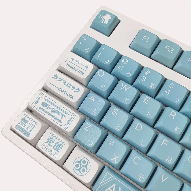 EVA 00 GMK 135 키, 애니메이션 기계식 키보드, PBT 키캡, XDA 프로필 염료, 서브 블루 화이트, 게이밍 커스텀 키캡