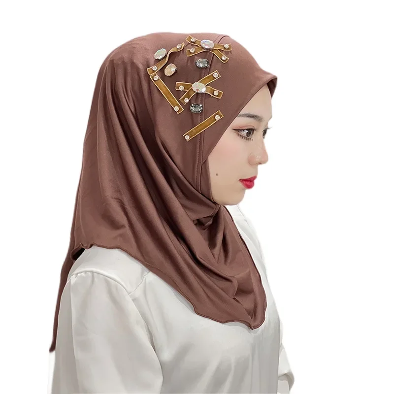 

Islamic Flowers Solid Color Hijab Hand Beaded Hijab Cross Pattern Hijab Women's Scarf Muslim Headband Hijab Instant Shawl Turkey