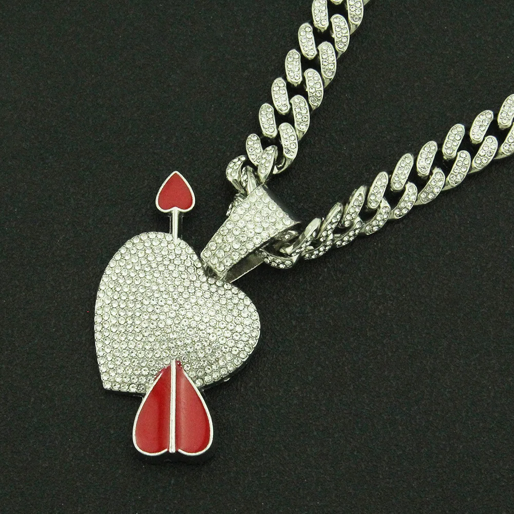 

Hip Hop Iced Out Cuban Chains Bling Diamond An Arrow Pierces The Heart Pendant Mens Necklace Charm Women Couple Jewelry Collar