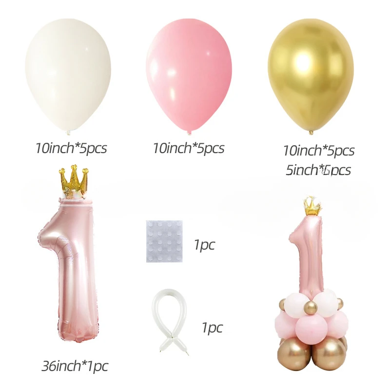 Birthday Latex Balloons Pink Blue Crown Number Gifts Toys Party Decorations Baby Shower Globos Supplies