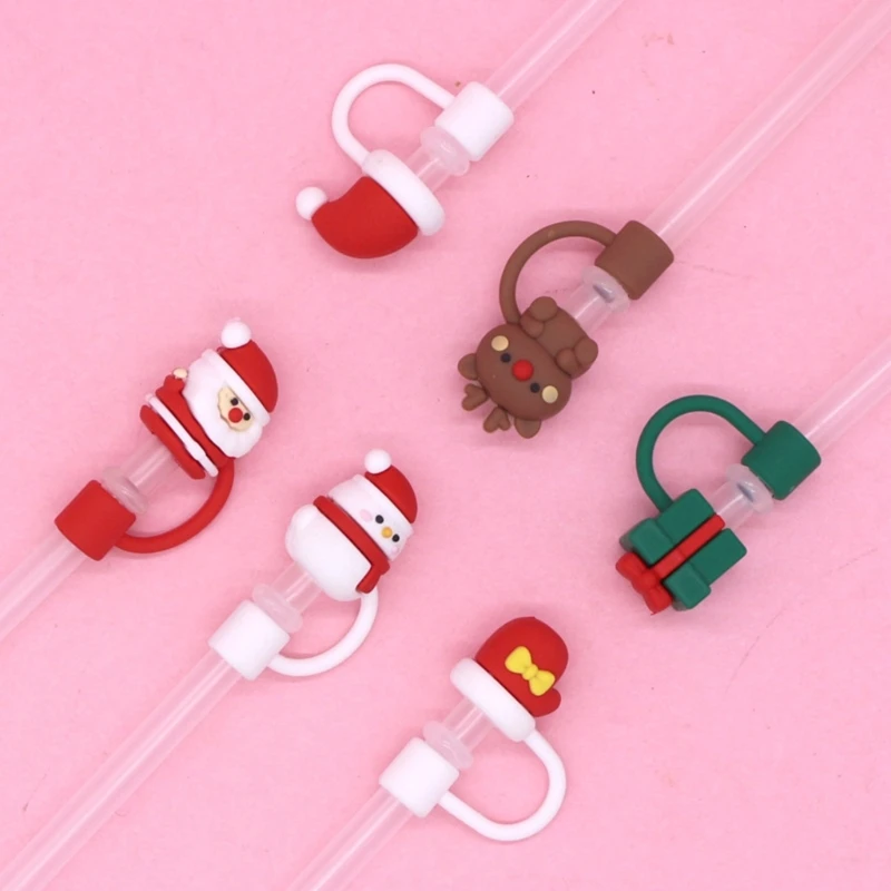 

6pcs Straw Cover Christmas Silicone Straw Toppers Drinking Straw Caps Reusable