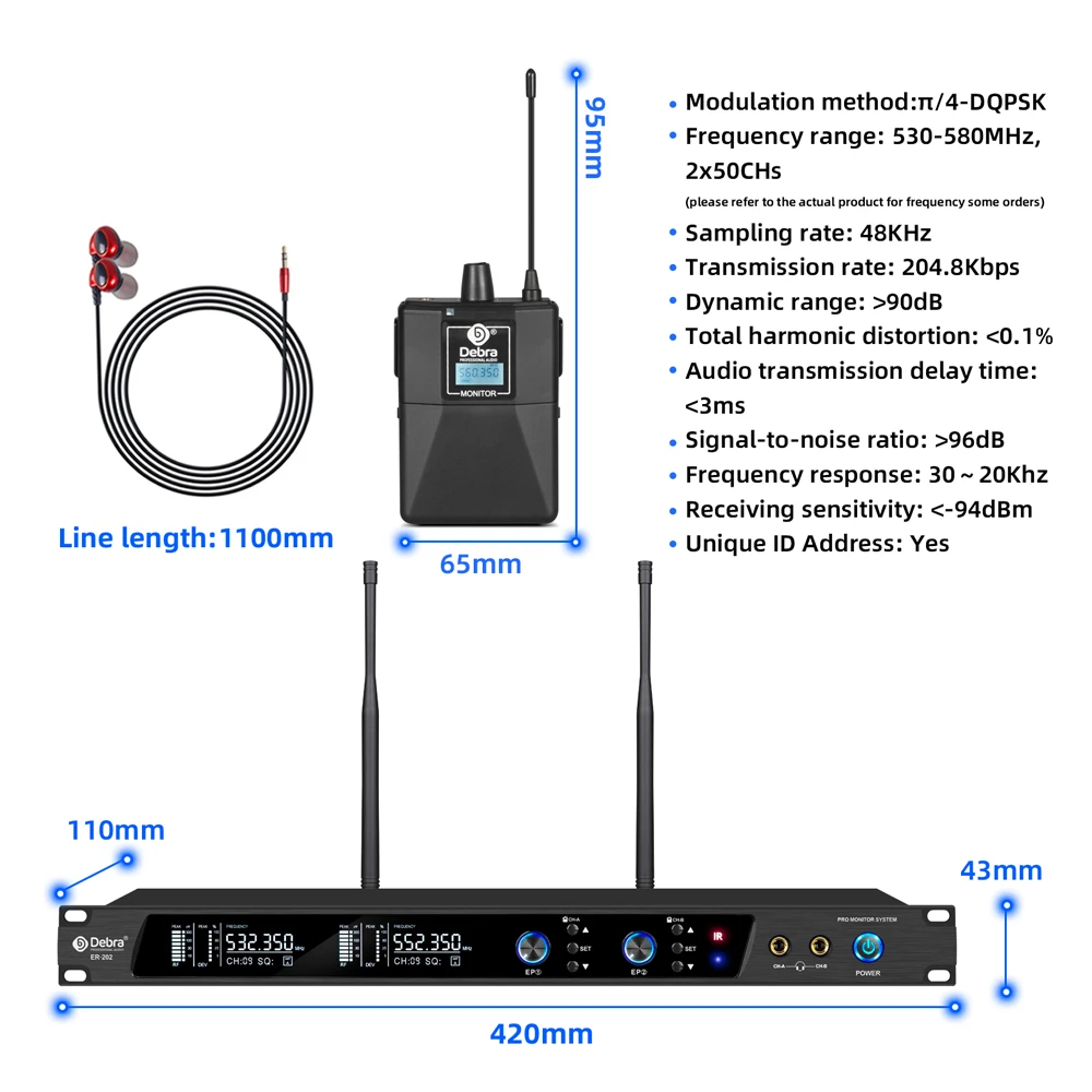Wireless In Ear Monitor wireless in ear monitor Debra UHF IEM ER-202 Wireless In Ear Monitor System Stage Audio With Multiple Transmitter For Stage Performance Singer