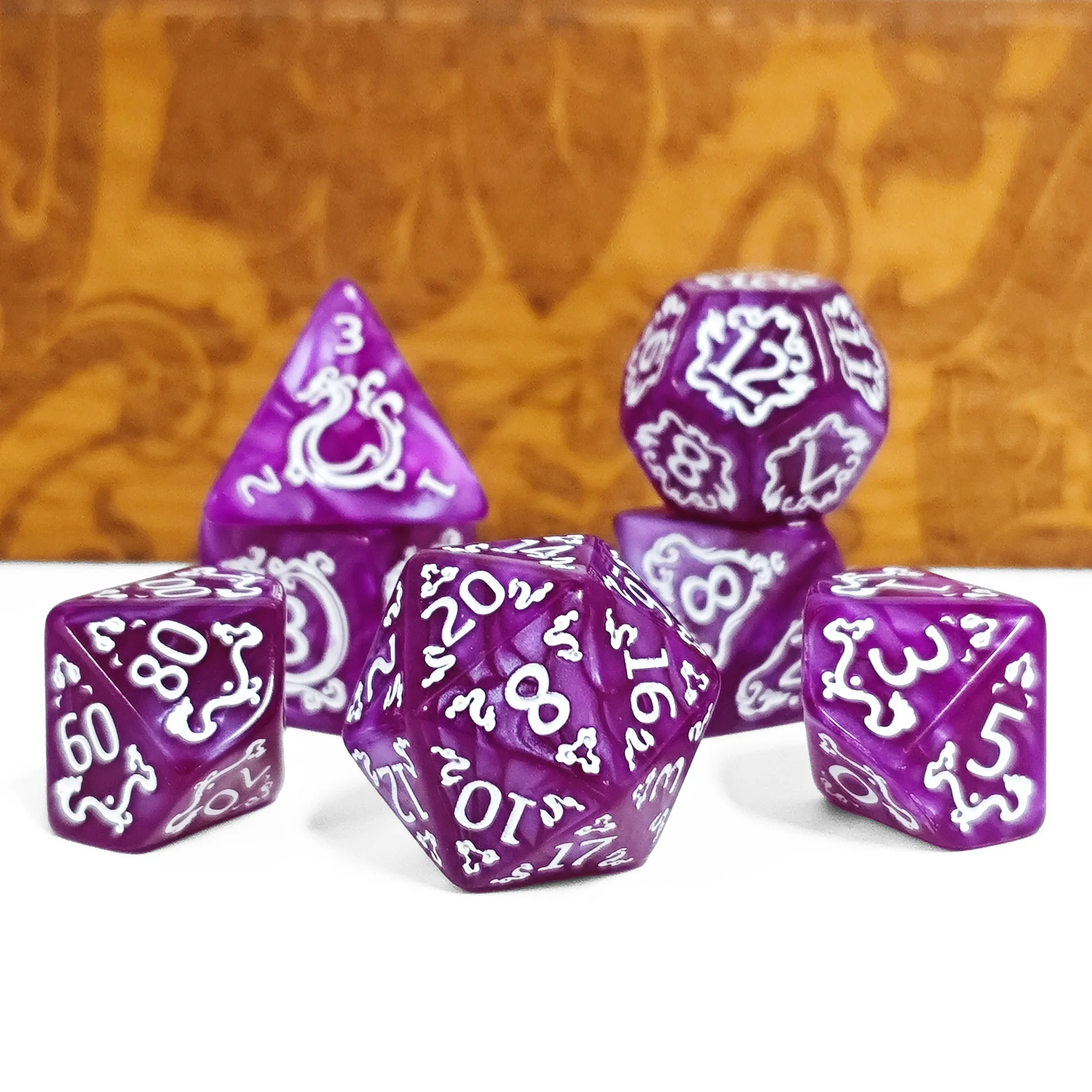 DND 주사위 7개 세트 드래곤 패턴 다면체 주사위 롤플레잉 D&D TRPG 보드 게임 주사위 선물용 엔터테인먼트 액세서리