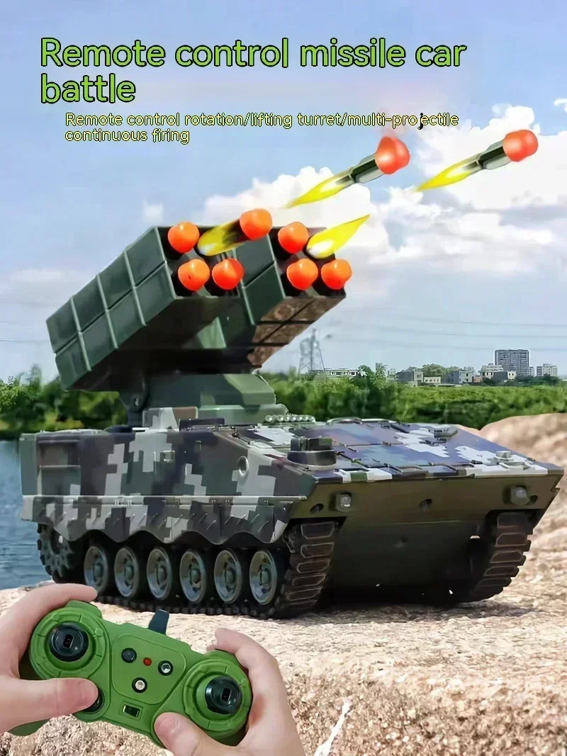 Rc 미사일 차량 전투 탱크 리모컨 장난감 자동차, 총알 발사, 군사 전쟁 모델, 전자 음향 광학 선물, 2.4g