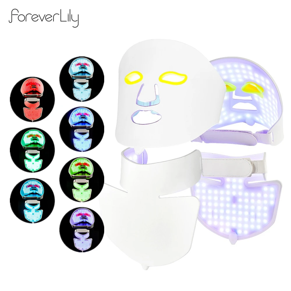 Face Mask Facial Neck Mask Neck Anti Wrinkle Mask Face Neck Silicone Mask 7 Colors Photon Facial Beauty Mask Skin Rejuvenation Anti-Wrinkle Ance Treatment Skin Care LED
