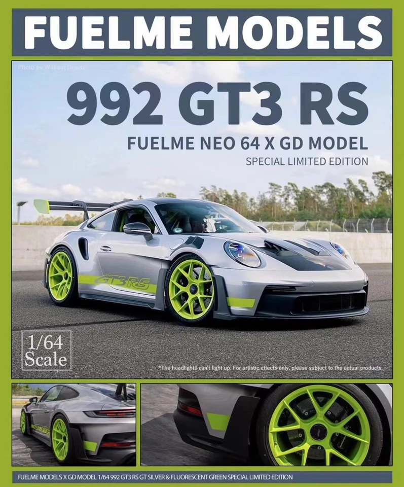 Fuelme 1:64 992 GT3 RS GT Silver Green wheel resin miniature model
