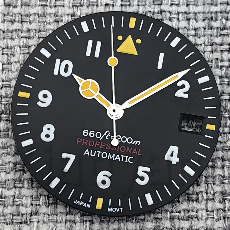 Pilot Style Black Watch Dial and Hand Sets with C3 Green Luminous - 29mm Watch Accessory