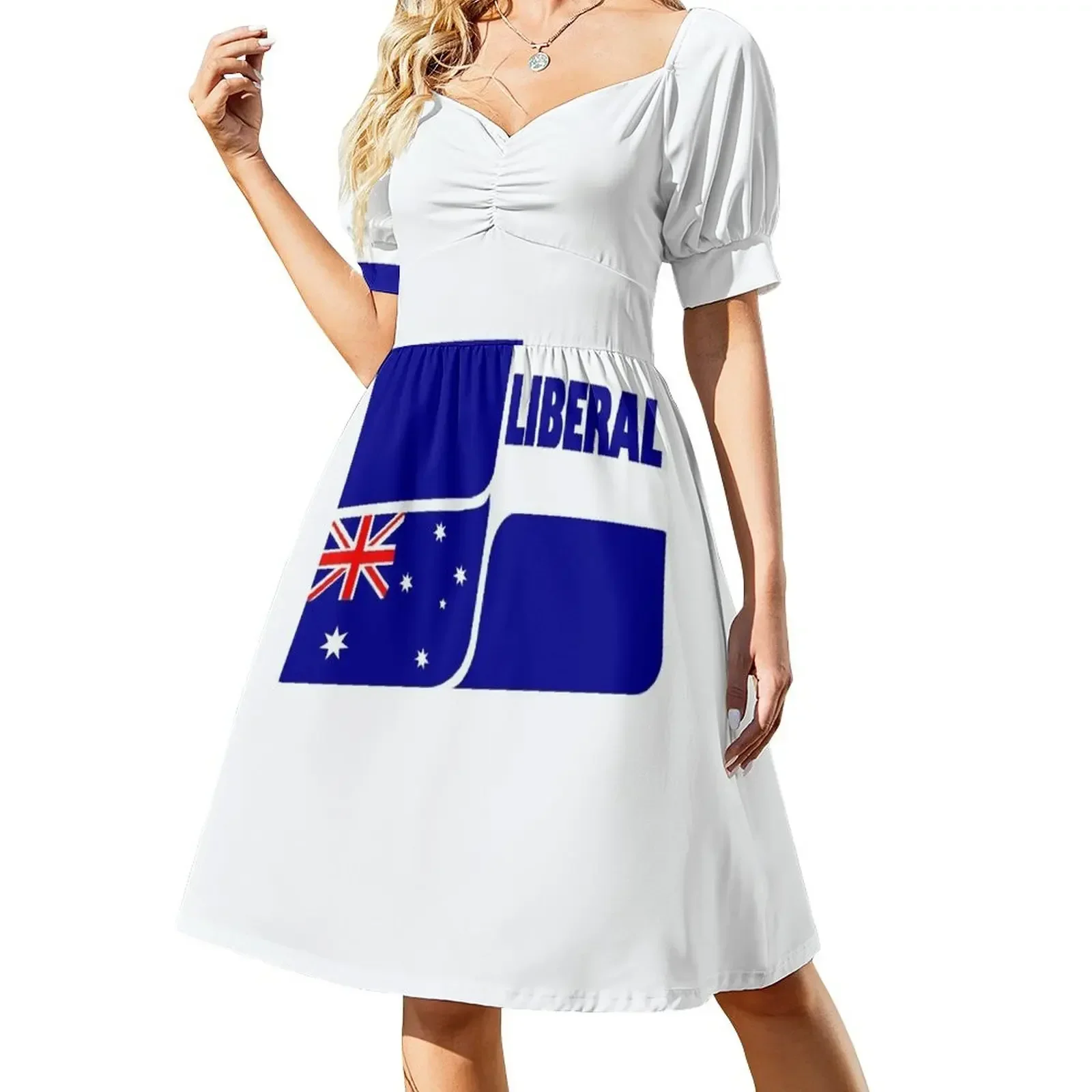 Vestido de manga corta con el logotipo del Partido Liberal de Australia. Ropa de verano para mujer.