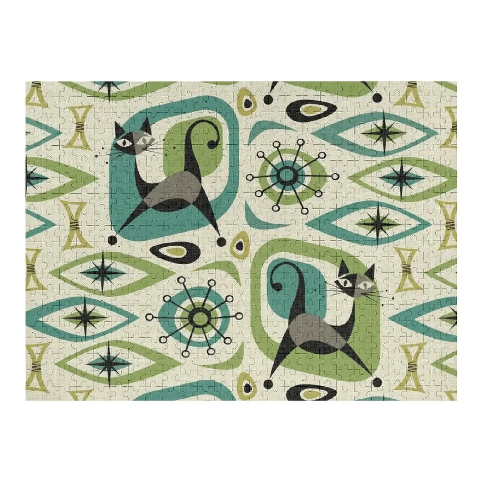 Mid Century Cat Abstract - Lime and Teal Jigsaw Puzzle Personalized Gift Adult Wooden Baby Toy Puzzle mid century cat abstract lime and teal shower curtain elegant bathroom curtain