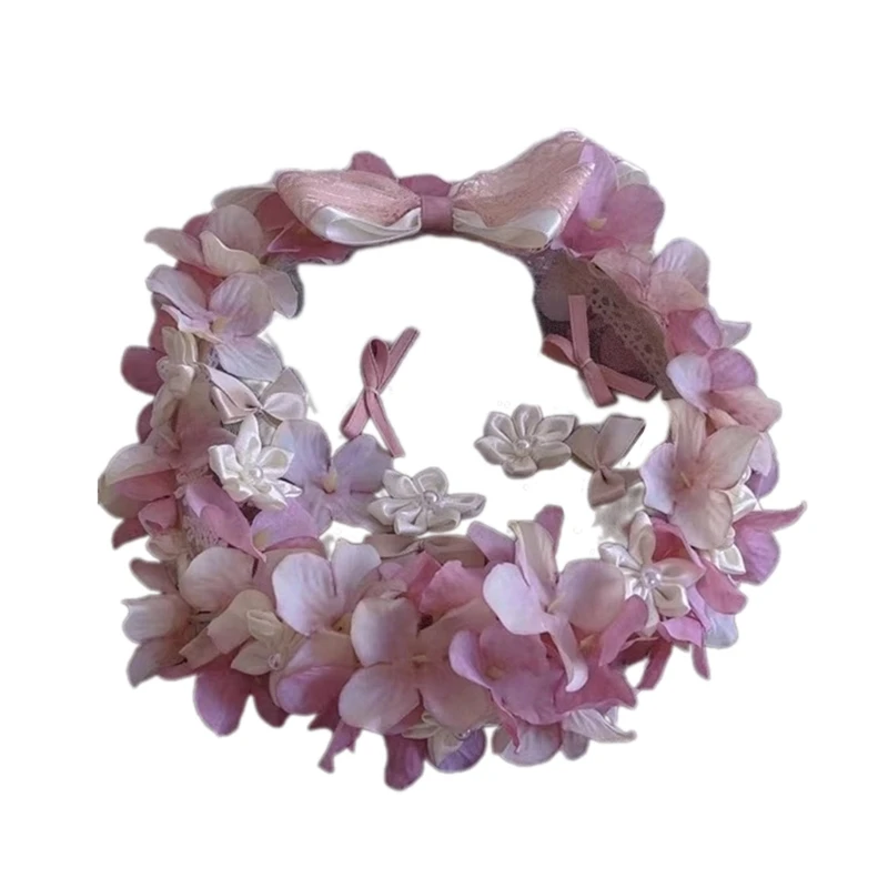 

Handmade Flower Stylish Pink Flowers Floral Headband for Wedding Parties Florals Wreath Bride Headpiece D7WB