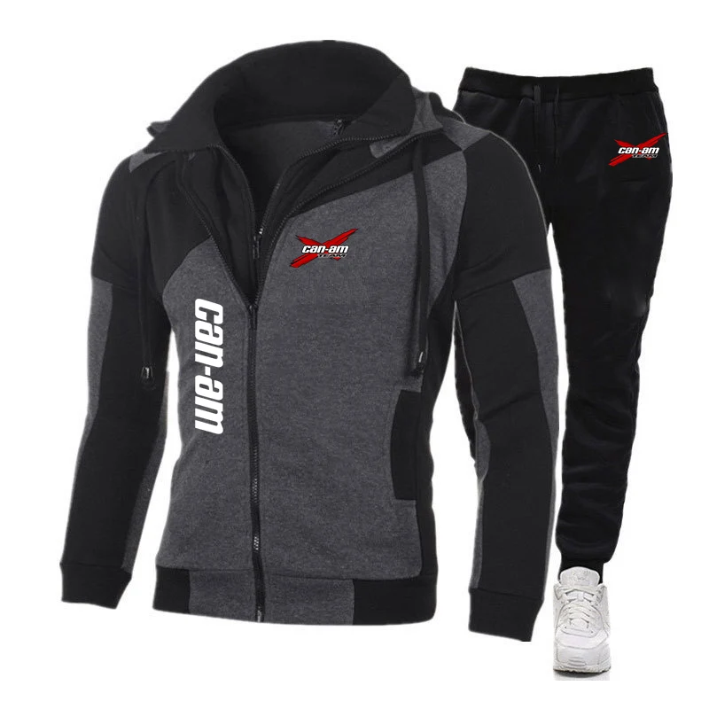 2023 Men Can Am Team Spyder Motorcycles Diagonal Zipper Hoodie Tracksuit Hooded Sweatshirts Tops+Pants Pullover Sportswear Suits 3