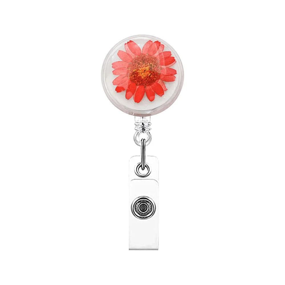 10 Colors Retractable Crystal Epoxy Daisy Resin Id Badge Holders