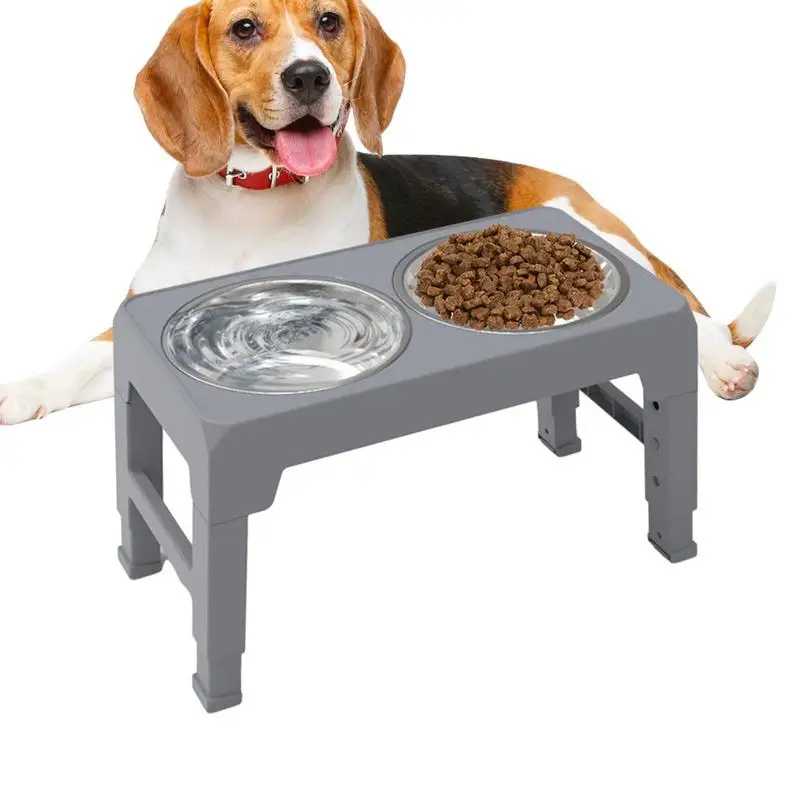 

Elevated Stainless Steel Pet Feeding Bowls Height Adjustable Dog Bowl with Stand Cat Bowls Food Water Set with Two Bowls