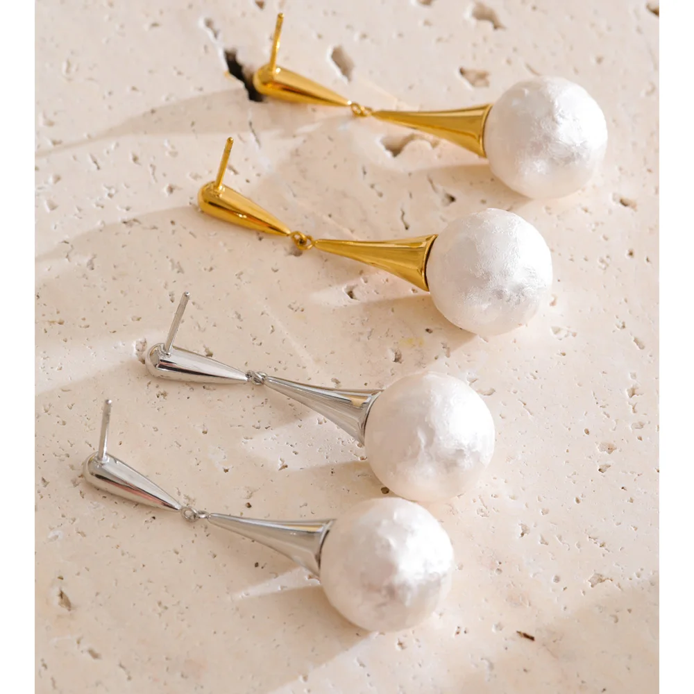 Yhpup Korean Stainless Steel Simulated Pearls Drop Daily Earrings