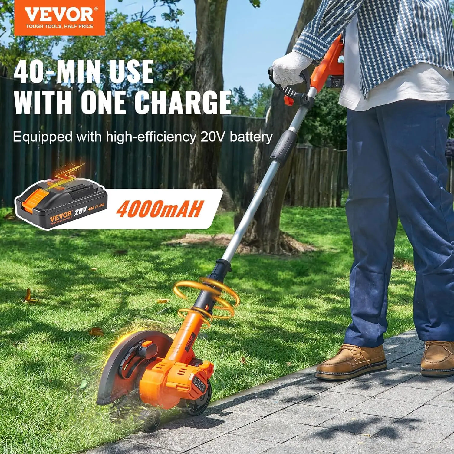 Lawn Edger 20 V Battery Powered Cordless Edger 9-inch Blade Lawn Tool with 3-Position Blade Depth Battery