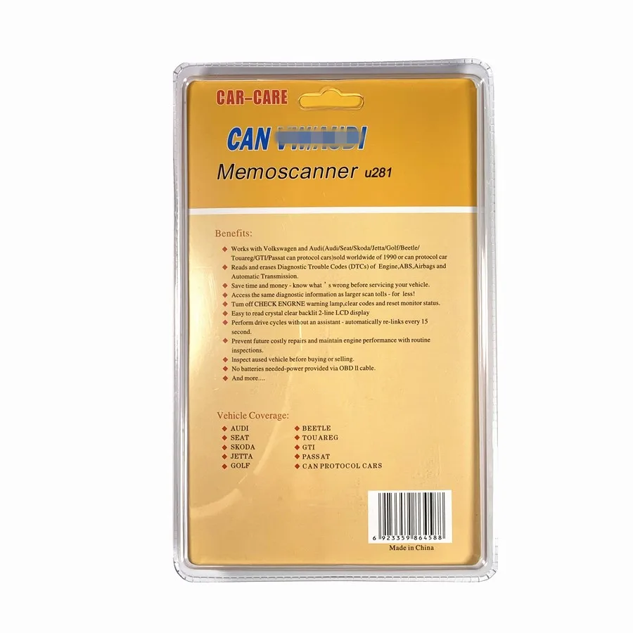 OBD II 2 CAN U281 Car Code Reader Scanner Memo Diagnostic Tool Memoscan Seat CAN-BUS OBD2 Diagnostic Scanner for AUDI VW Passat 6