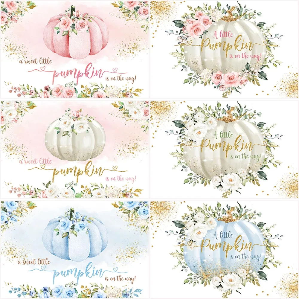 

Fall Pumpkin Baby Shower Backdrop Autumn Floral Pink Gold Thanksgiving Photography Background Cake Table Banner Photo Props