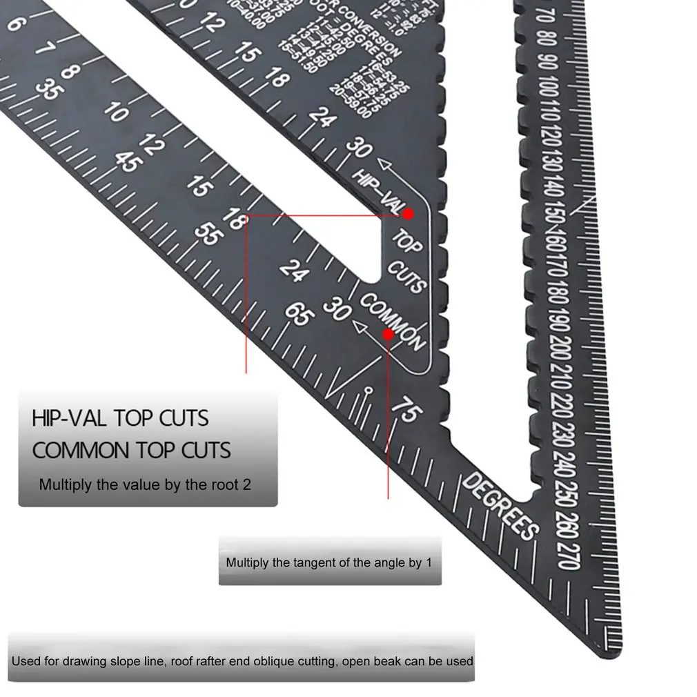 Angle Ruler Metric Aluminum Alloy Triangular Measuring Ruler Woodwork Speed Square Triangle Angle Protractor