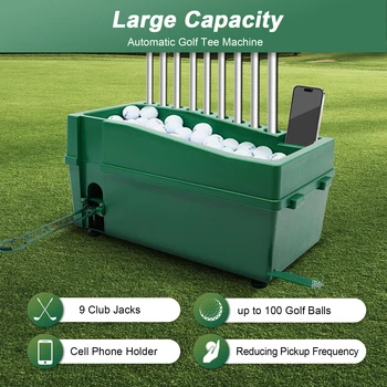 Automatic Golf Tee Machine W/ Cue Holder Green Automatic Golf Ball Dispenser Golf Ball Pitching 2