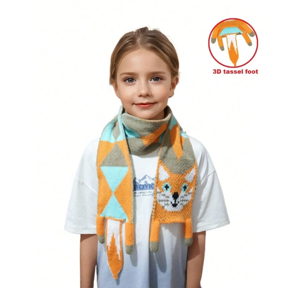 1pcKids3DTasselCuteCatFoxFauxCashmereKnittedScarfFashionable