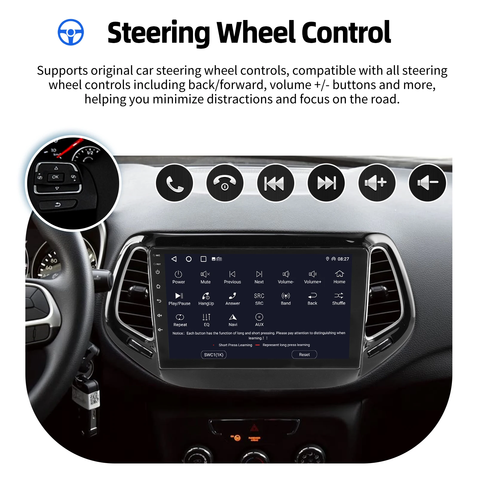 ESSGOO Android 15 10 Zoll IPS Touchscreen Für Jeep Compass 2016-2020 Wireless Carplay Android Auto GPS Navigation WIFI Lenkradfernbedienung Autoradio Bluetooth USB Spiegellink FM ASP-Sound Geteilter Bildschirm – Detail 14